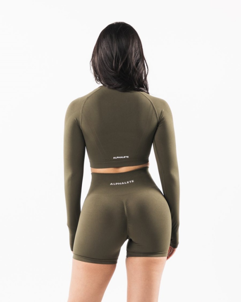 Manga Larga Alphalete Stratus LS Crop Mujer Oak | HFDPXO-819