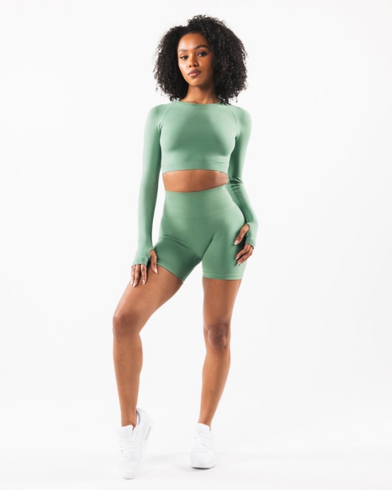 Manga Larga Alphalete Stratus LS Crop Mujer Jade | LDSWKQ-260