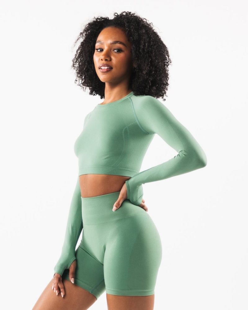 Manga Larga Alphalete Stratus LS Crop Mujer Jade | LDSWKQ-260