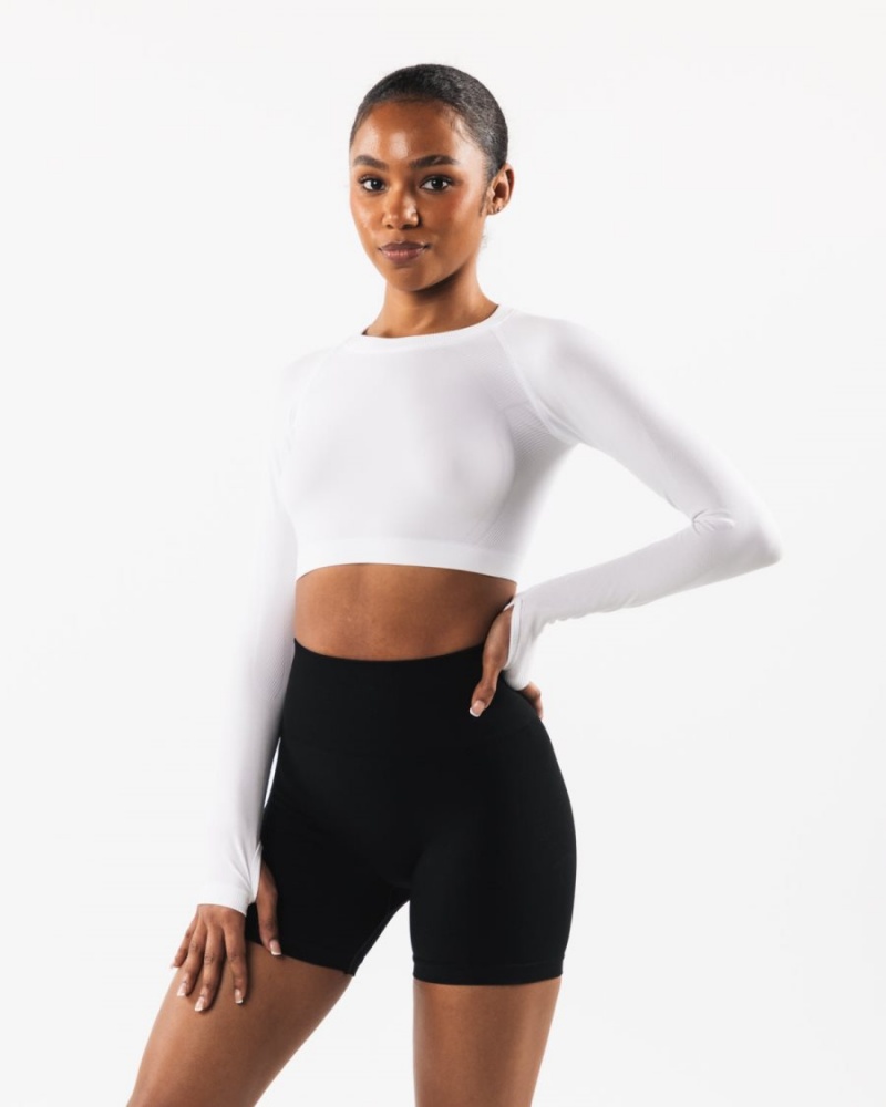 Manga Larga Alphalete Stratus LS Crop Mujer Blancas | VZOLBR-729