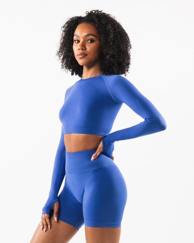 Manga Larga Alphalete Stratus LS Crop Mujer Sapphire | LEMAPX-983