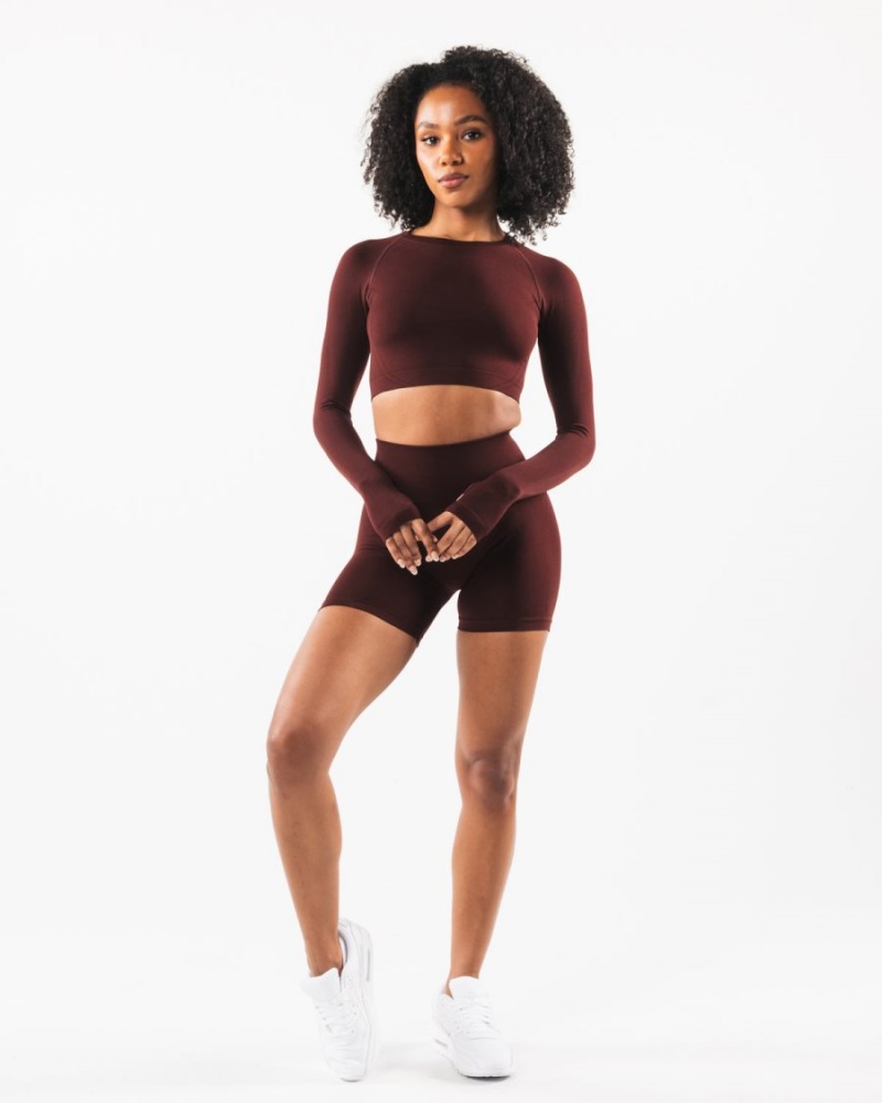 Manga Larga Alphalete Stratus LS Crop Mujer Sangria | TPVFSX-261