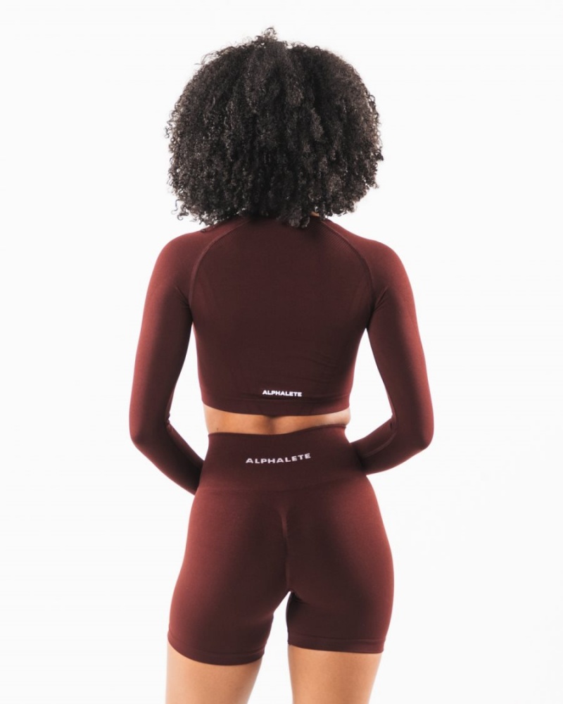 Manga Larga Alphalete Stratus LS Crop Mujer Sangria | TPVFSX-261