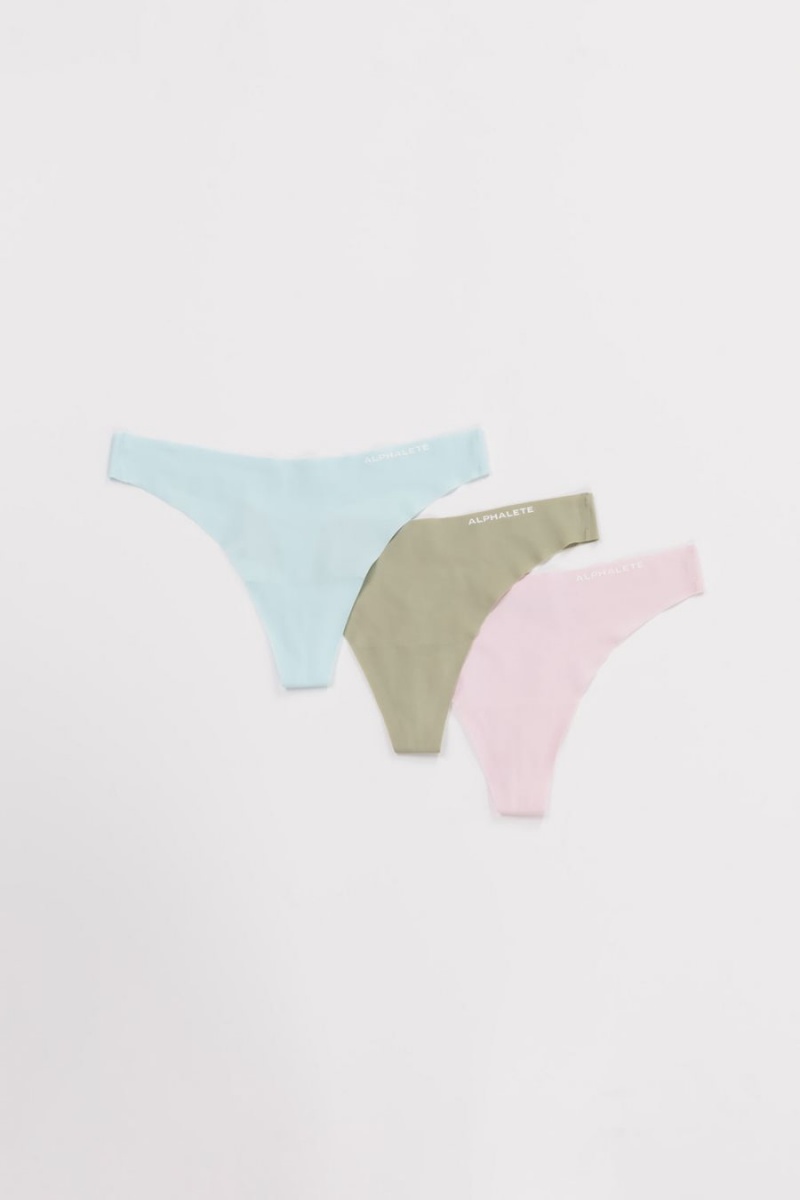 Ropa Interior Alphalete Seamless Tanga 3pk Mujer Azules Verde Rosas | RMJDUK-697