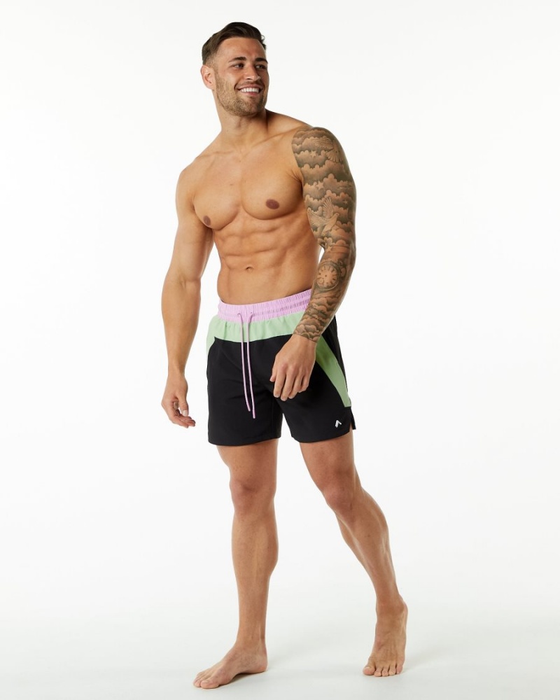 Shorts De Playa Alphalete Swim Trunk 5.5" Hombre Verde Negras | XHNPOF-597