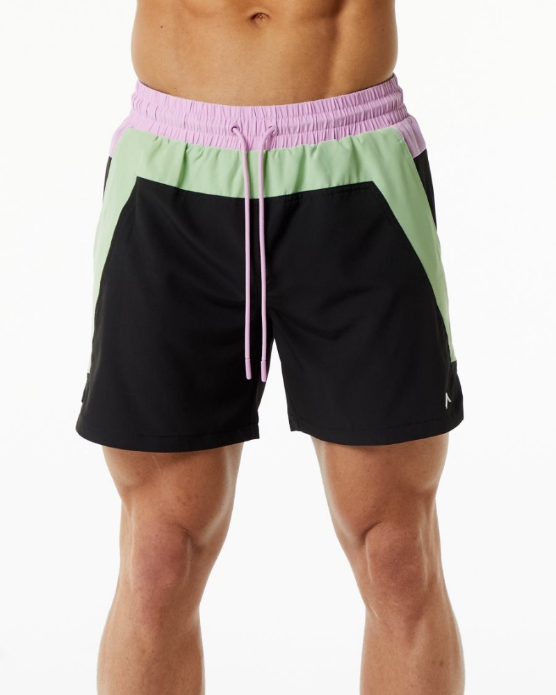 Shorts De Playa Alphalete Swim Trunk 5.5" Hombre Verde Negras | XHNPOF-597