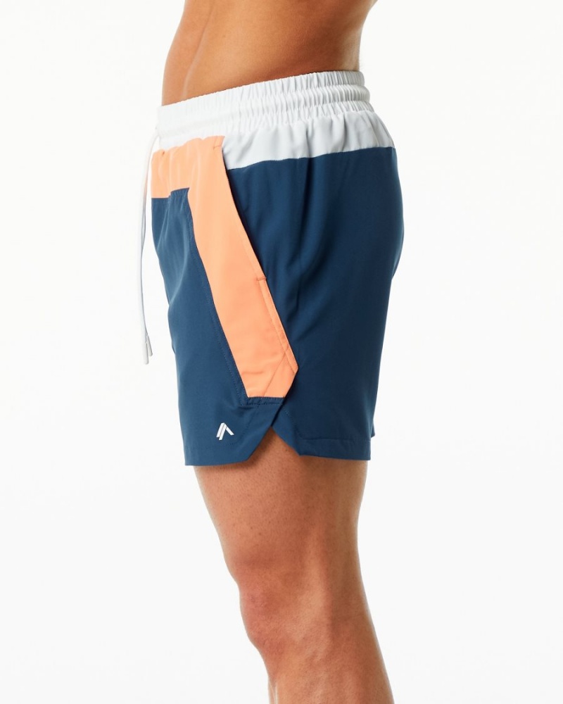 Shorts De Playa Alphalete Swim Trunk 5.5" Hombre Naranjas Azules | MKQSAZ-253