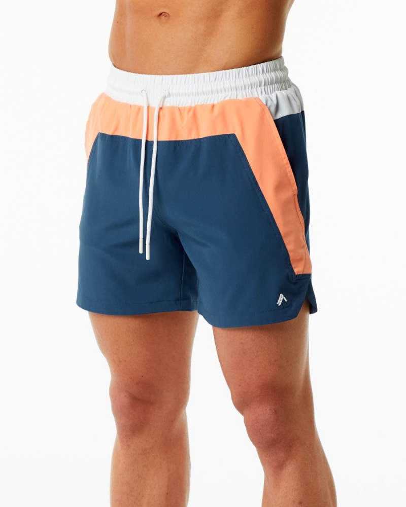 Shorts De Playa Alphalete Swim Trunk 5.5" Hombre Naranjas Azules | MKQSAZ-253