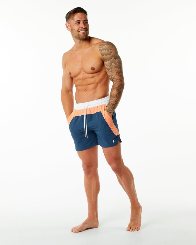 Shorts De Playa Alphalete Swim Trunk 5.5" Hombre Naranjas Azules | MKQSAZ-253