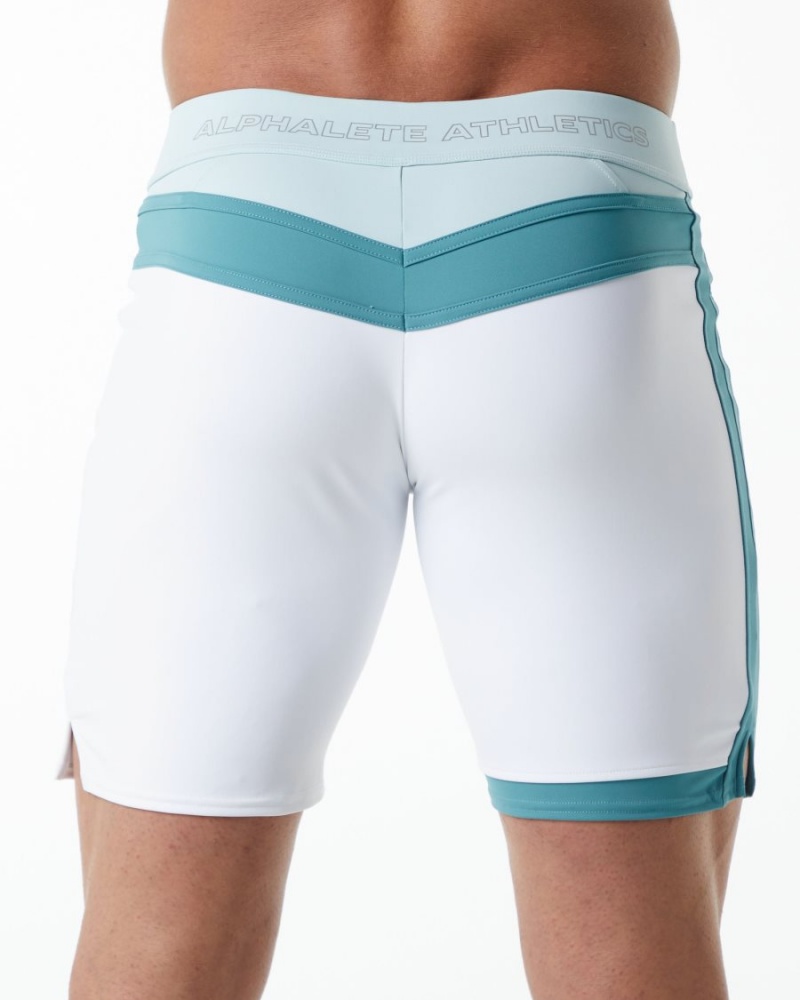 Shorts De Playa Alphalete Trident Competición Corta Hombre Blancas | HIJCVK-425