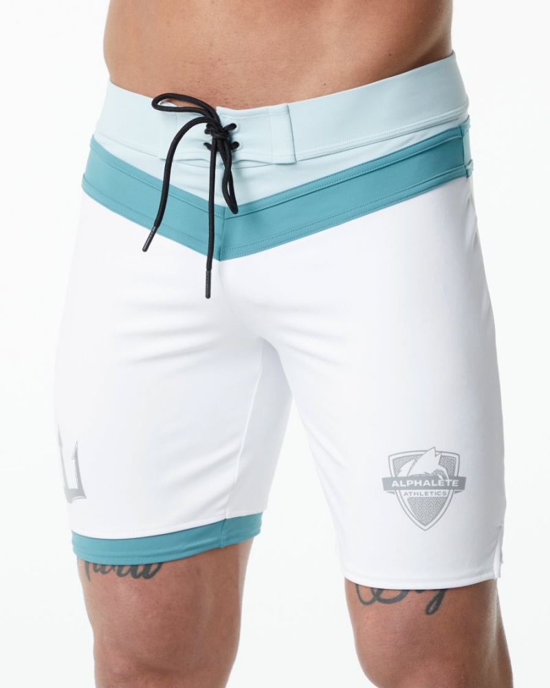 Shorts De Playa Alphalete Trident Competición Corta Hombre Blancas | HIJCVK-425