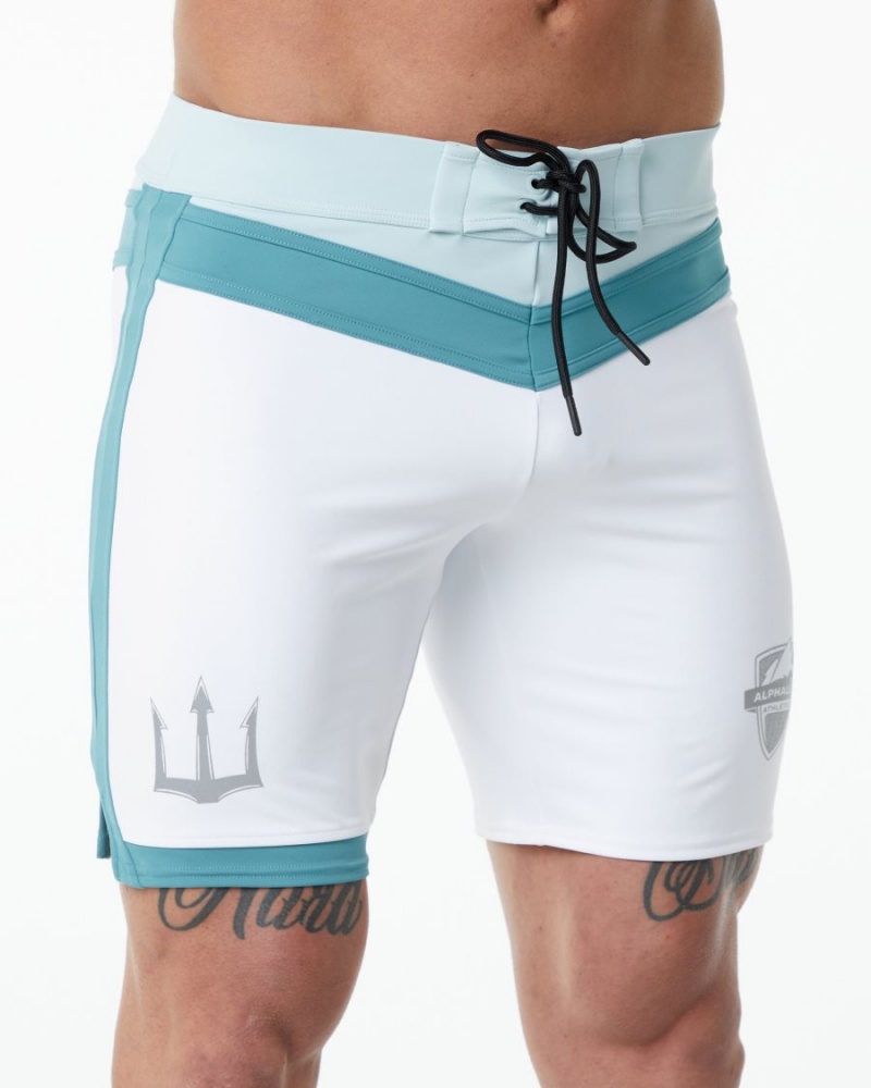 Shorts De Playa Alphalete Trident Competición Corta Hombre Blancas | HIJCVK-425