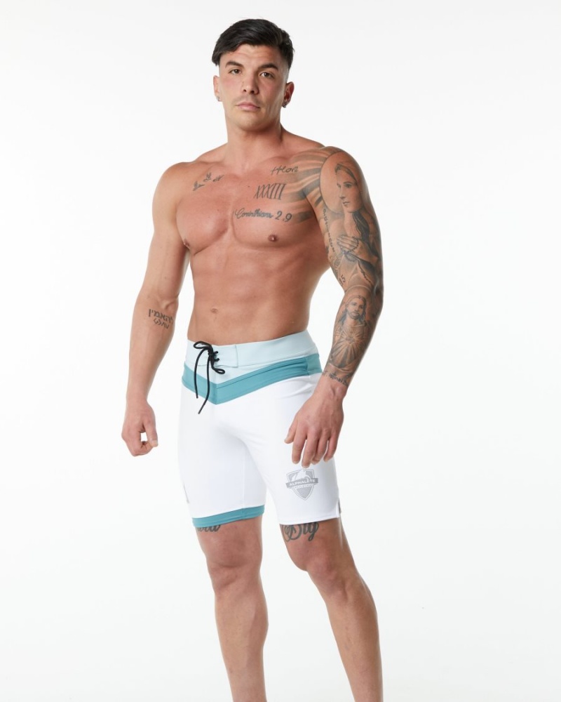 Shorts De Playa Alphalete Trident Competición Corta Hombre Blancas | HIJCVK-425