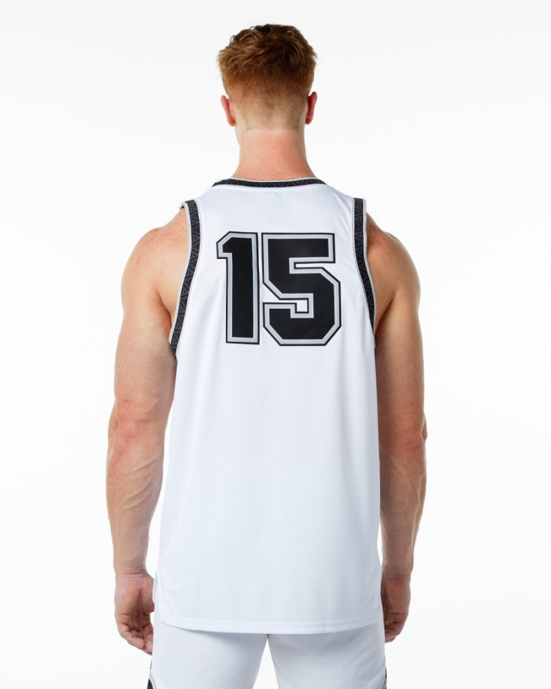 Stringers Alphalete Varsity Basketball Jersey Hombre Blancas | QDRTJG-925