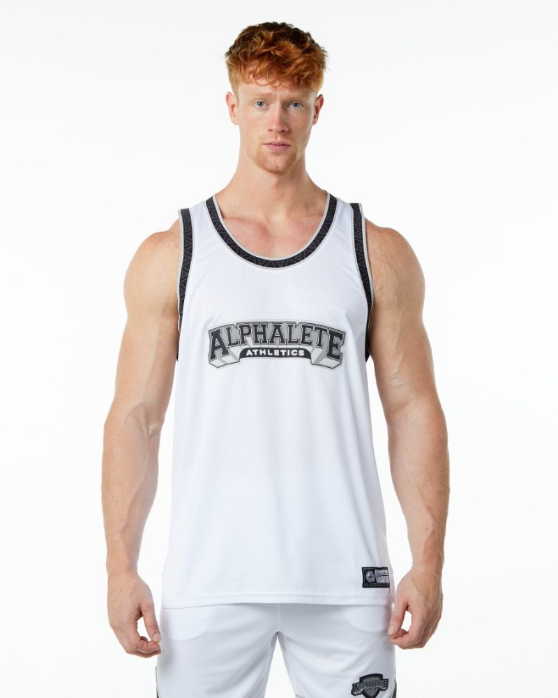 Stringers Alphalete Varsity Basketball Jersey Hombre Blancas | QDRTJG-925