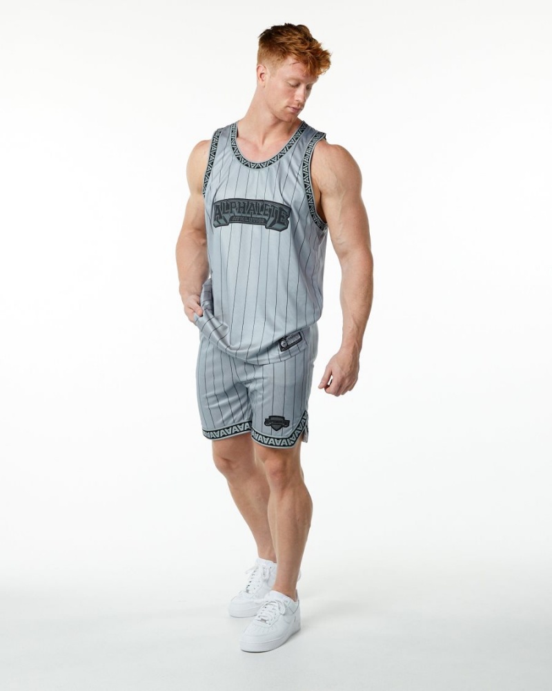 Stringers Alphalete Varsity Basketball Jersey Hombre Gris | QNJEGC-047