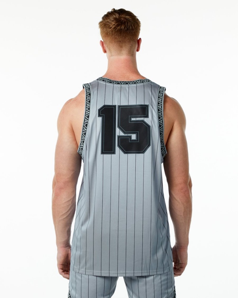 Stringers Alphalete Varsity Basketball Jersey Hombre Gris | QNJEGC-047