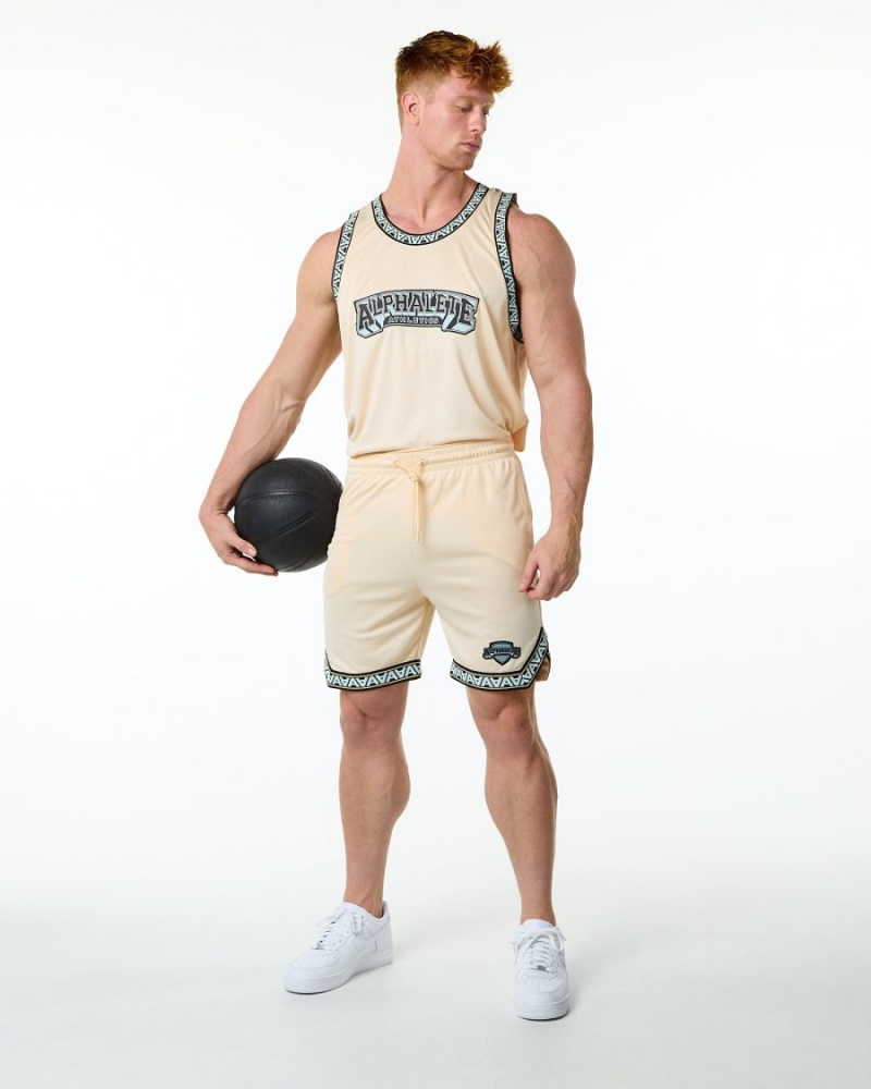 Stringers Alphalete Varsity Basketball Jersey Hombre Tan | OLUASR-036