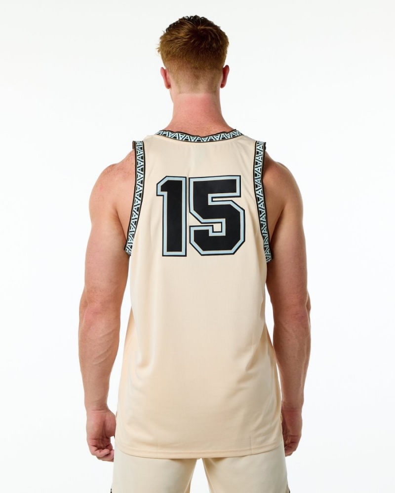 Stringers Alphalete Varsity Basketball Jersey Hombre Tan | OLUASR-036