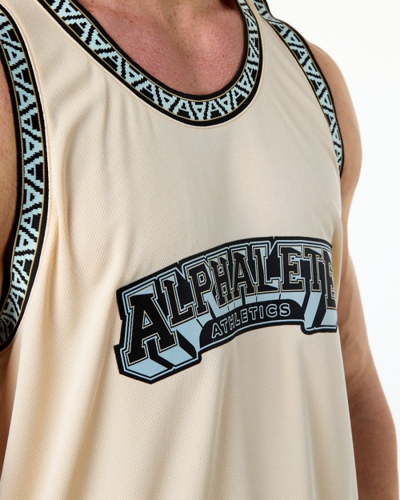 Stringers Alphalete Varsity Basketball Jersey Hombre Tan | OLUASR-036