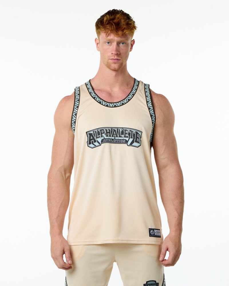 Stringers Alphalete Varsity Basketball Jersey Hombre Tan | OLUASR-036