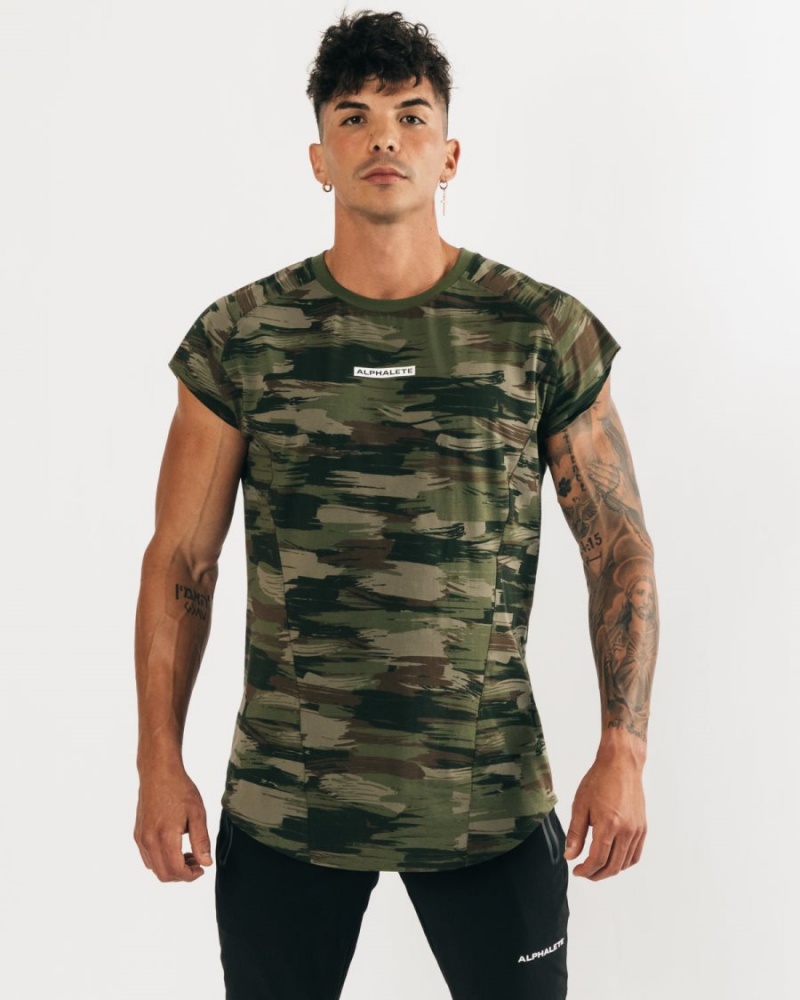 Stringers Alphalete Velocity Sin Manga Tee Hombre Verde Oliva Camuflaje | HSWIFQ-539