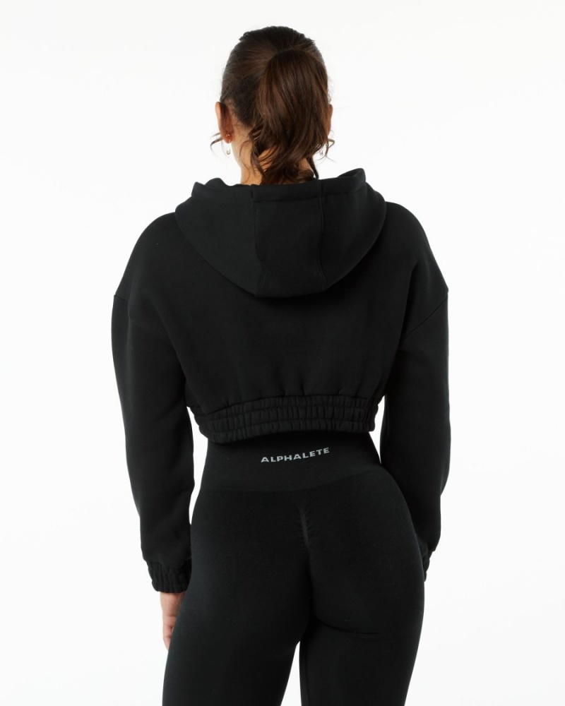 Sudadera con Capucha Alphalete Classic Capital Crop Hoodie Mujer Negras | UEGXBH-529