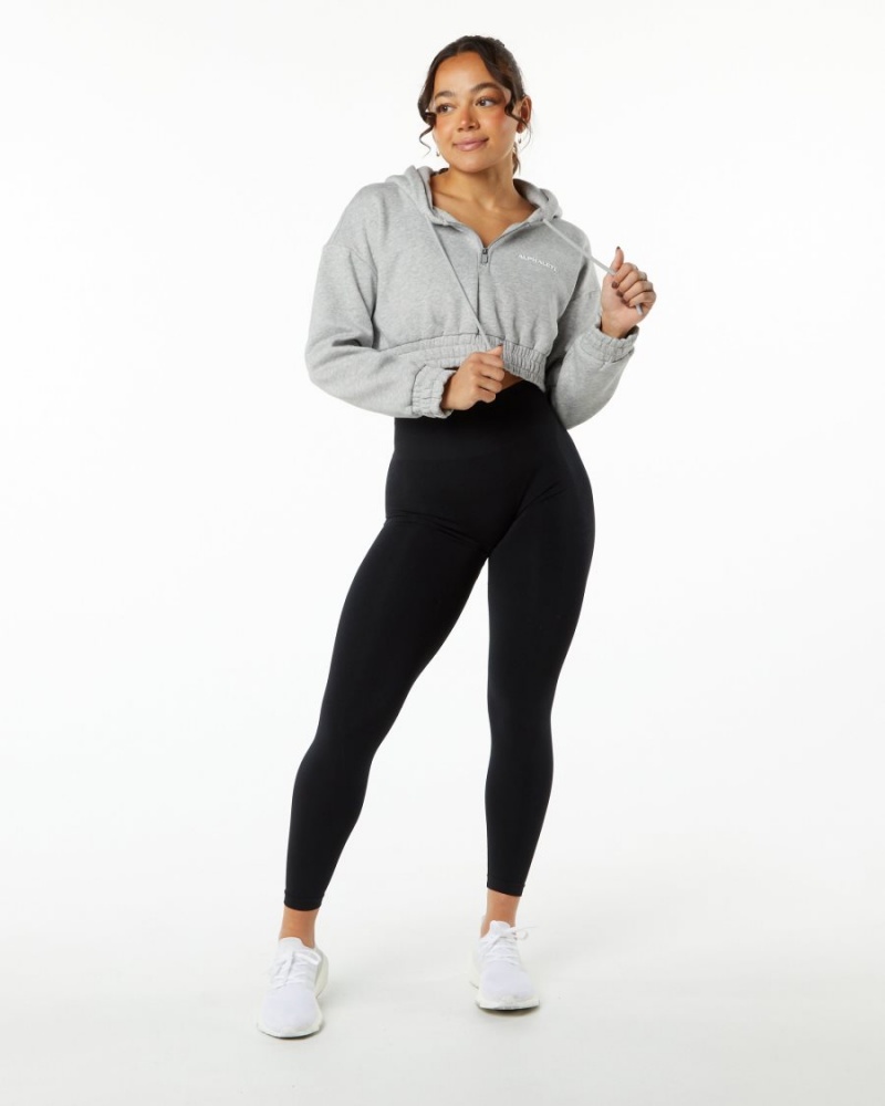 Sudadera con Capucha Alphalete Classic Capital Crop Hoodie Mujer Gris | BNHIGM-607