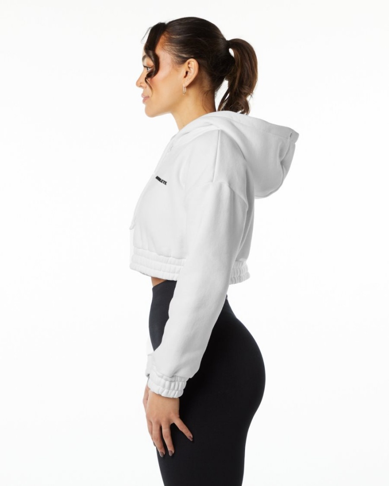 Sudadera con Capucha Alphalete Classic Capital Crop Hoodie Mujer Blancas | QOYHLM-492