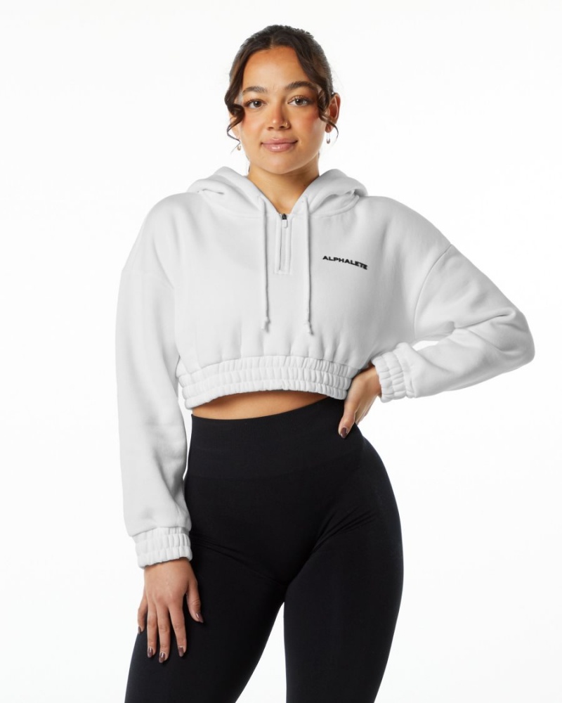 Sudadera con Capucha Alphalete Classic Capital Crop Hoodie Mujer Blancas | QOYHLM-492