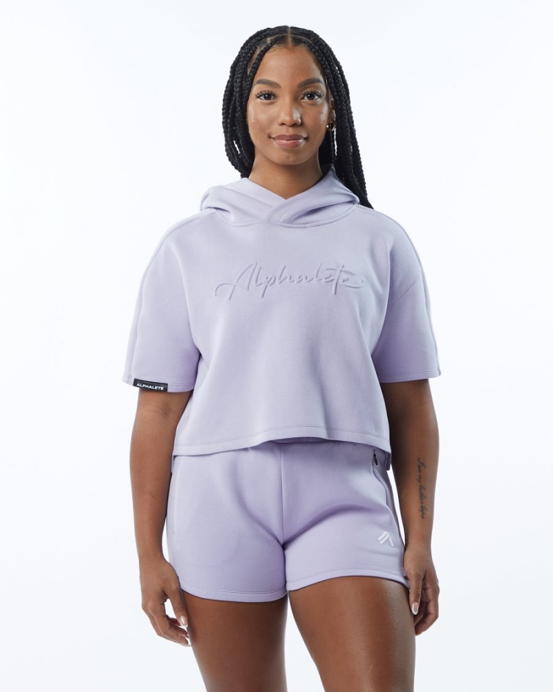 Sudadera con Capucha Alphalete ELMTS Half Sleeve Hoodie Mujer Lilac | LDGEMF-319