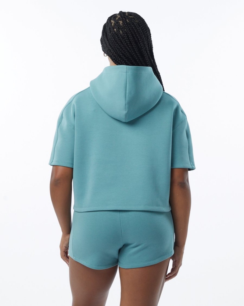 Sudadera con Capucha Alphalete ELMTS Half Sleeve Hoodie Mujer Teal | IHSQRG-089