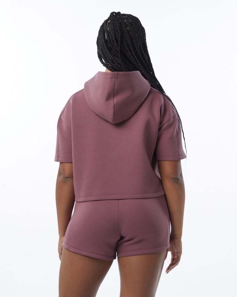 Sudadera con Capucha Alphalete ELMTS Half Sleeve Hoodie Mujer Mauve | ZJUWPV-956