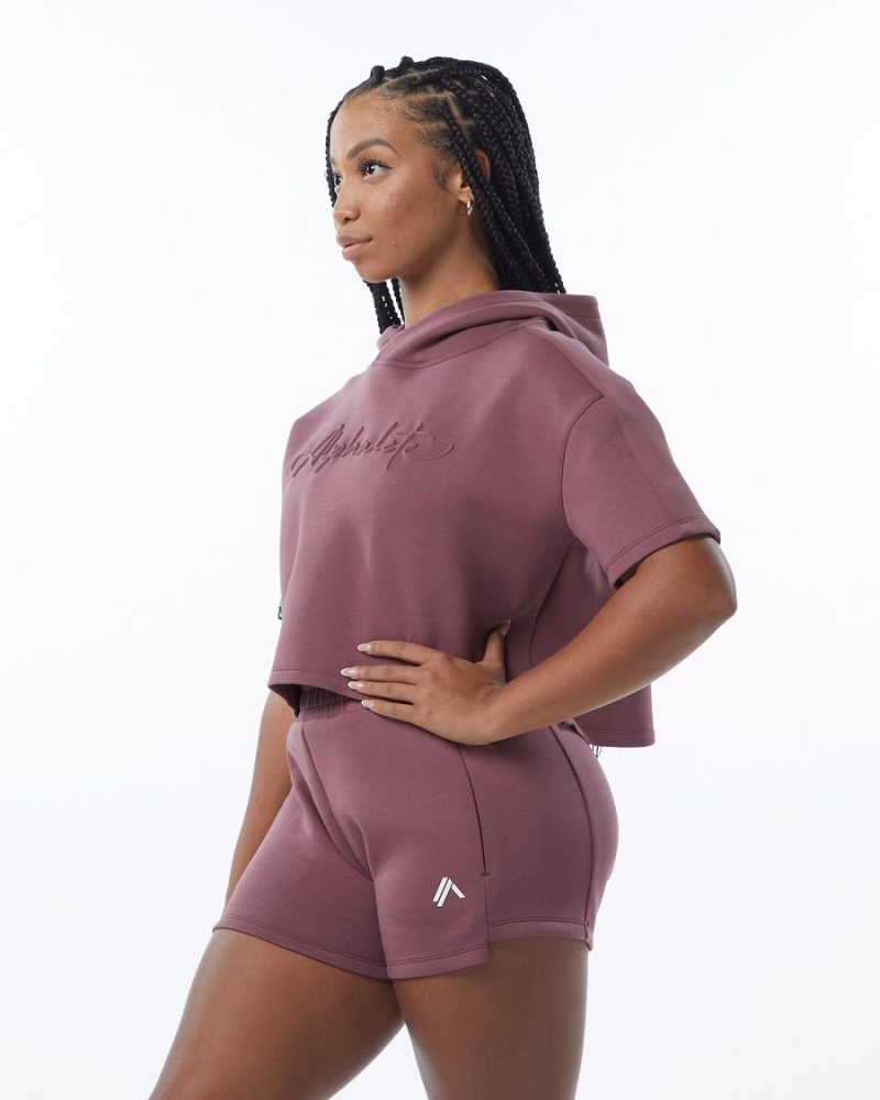 Sudadera con Capucha Alphalete ELMTS Half Sleeve Hoodie Mujer Mauve | ZJUWPV-956