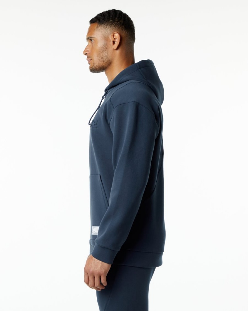 Sudadera con Capucha Alphalete ELMTS Hoodie Hombre Azul Marino | XWOJHV-617