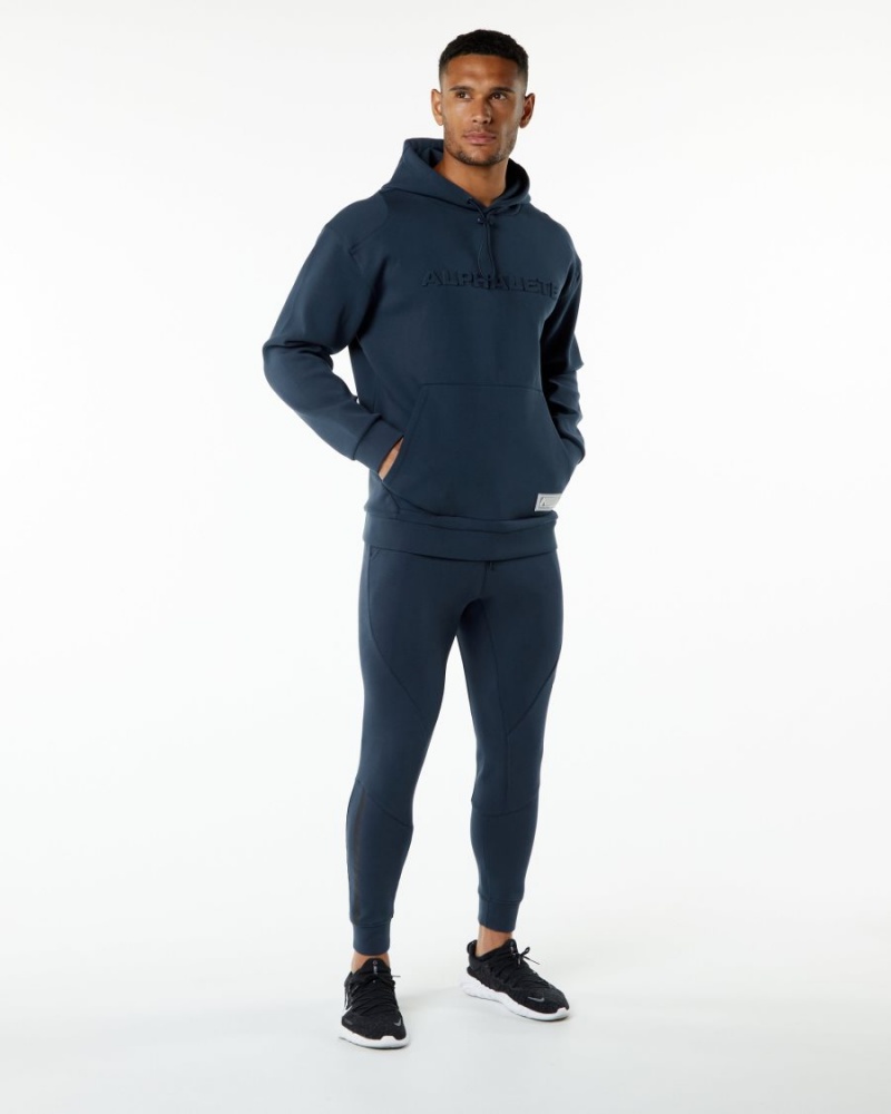 Sudadera con Capucha Alphalete ELMTS Hoodie Hombre Azul Marino | XWOJHV-617