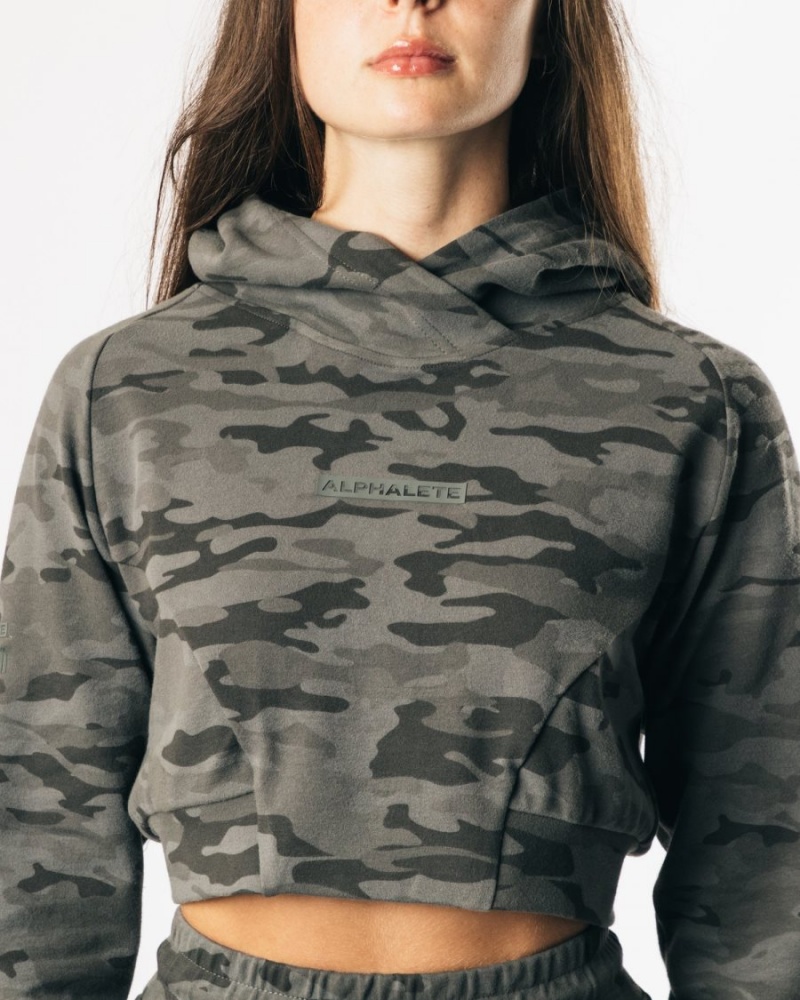 Sudadera con Capucha Alphalete Identity Pro Crop Hoodie Mujer Camuflaje | XFLGNV-469