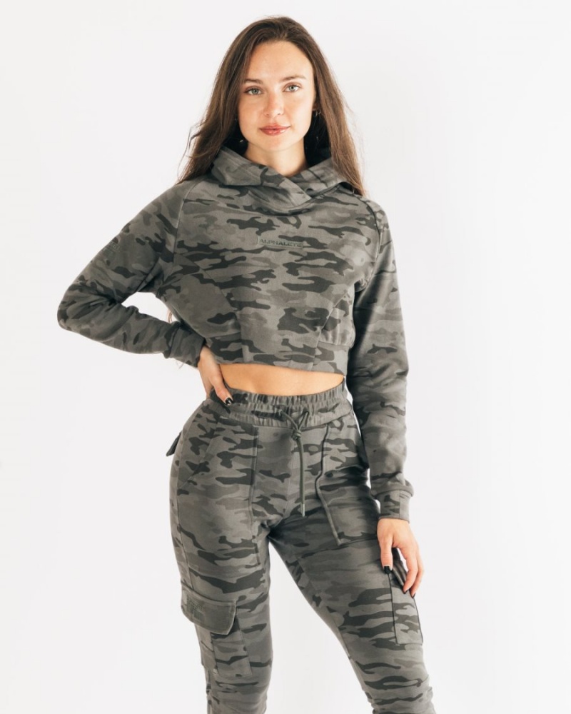 Sudadera con Capucha Alphalete Identity Pro Crop Hoodie Mujer Camuflaje | XFLGNV-469