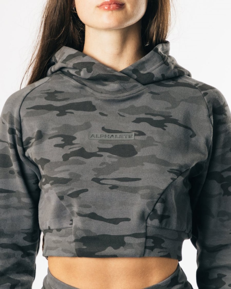 Sudadera con Capucha Alphalete Identity Pro Crop Hoodie Mujer Camuflaje | HWIZGT-853