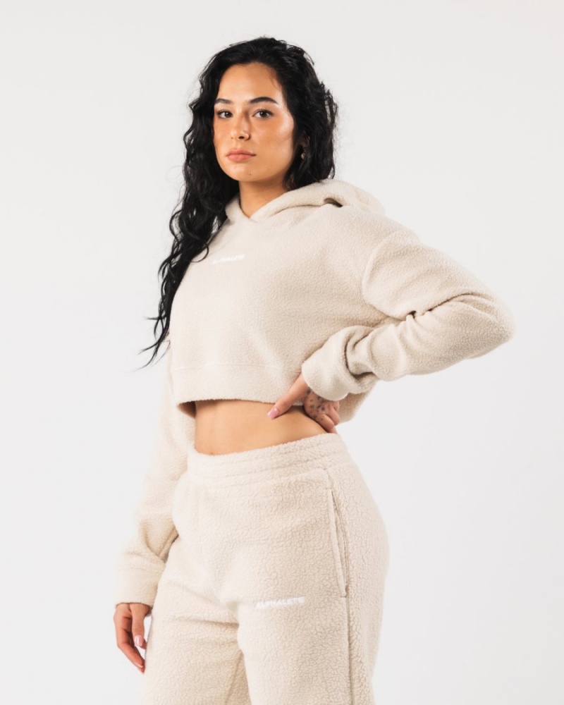 Sudadera con Capucha Alphalete King Crop Hoodie Mujer Vanilla | RAHFGS-539