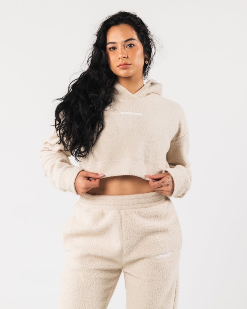 Sudadera con Capucha Alphalete King Crop Hoodie Mujer Vanilla | RAHFGS-539