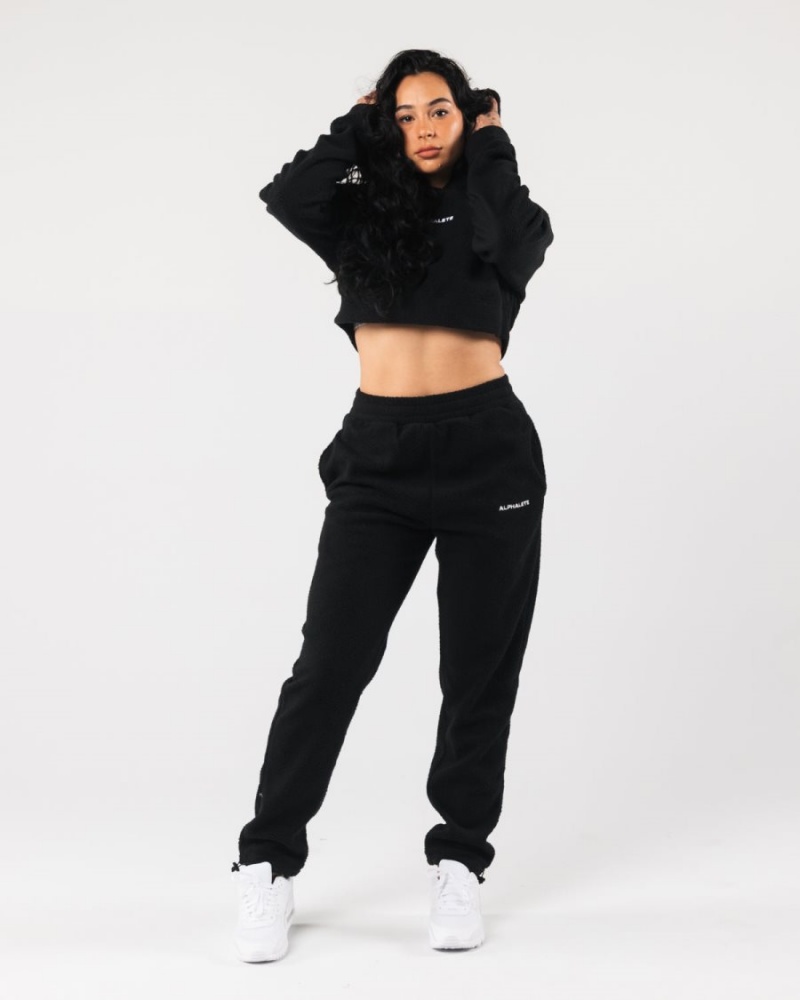 Sudadera con Capucha Alphalete King Crop Hoodie Mujer Negras | ZVXBFS-231