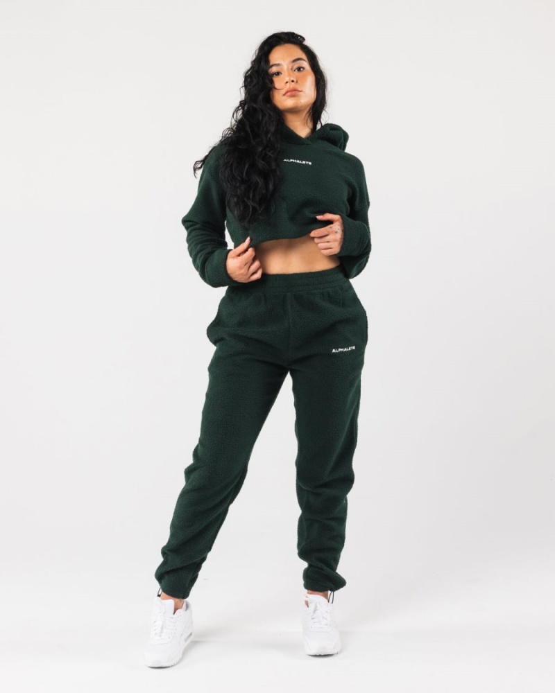 Sudadera con Capucha Alphalete King Crop Hoodie Mujer Evergreen | KFEBWY-610