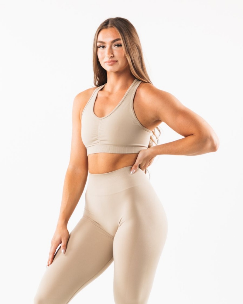 Sujetador Deportivo Alphalete Amplify Bra Mujer Linen | KYMQGX-237