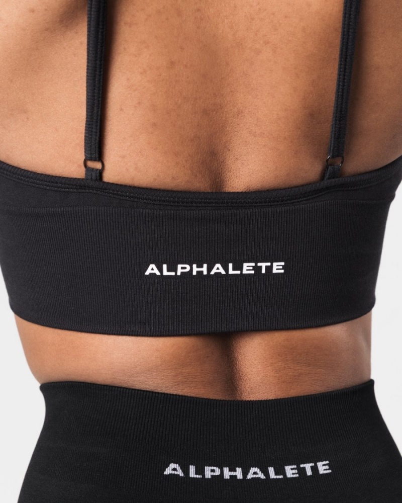 Sujetador Deportivo Alphalete Seamless Acanalado Bra Mujer Negras | QYXKOJ-639