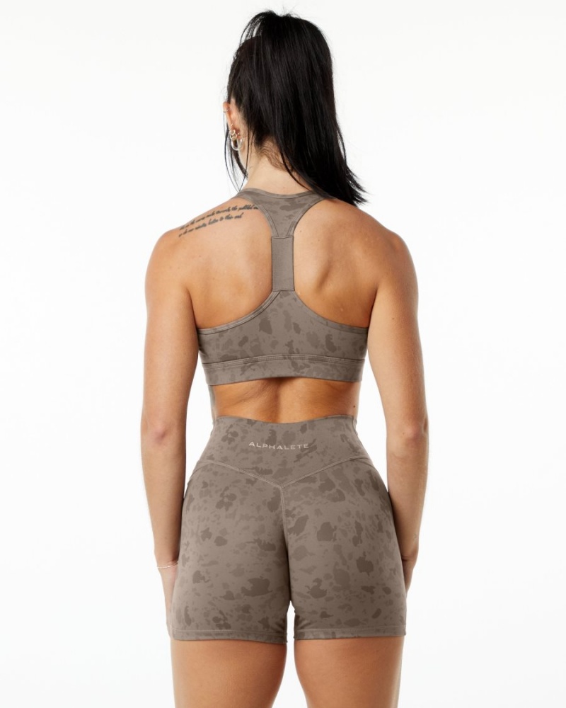 Sujetador Deportivo Alphalete Surface Wrap Bra Mujer Pebble Print Mocha | LPNXTQ-083