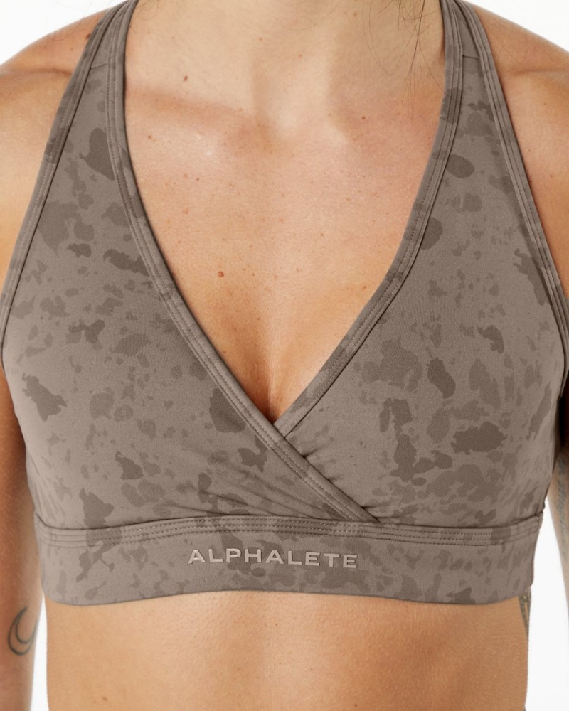 Sujetador Deportivo Alphalete Surface Wrap Bra Mujer Pebble Print Mocha | LPNXTQ-083